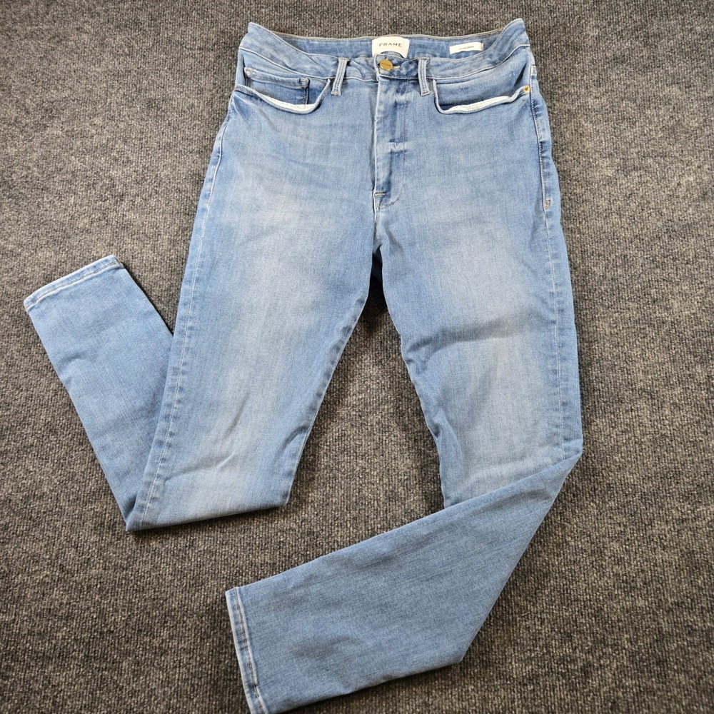 Frame Le One Skinny Jeans Caspio Light Wash High Rise Denim Size 1 Clean Girl
